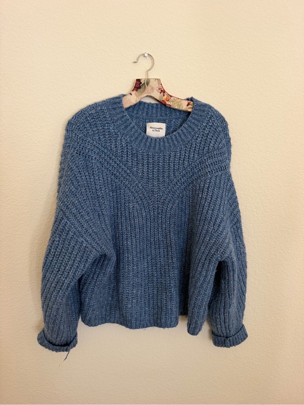 Abercrombie & Fitch Dusty Blue Chunky Crewneck Sweater